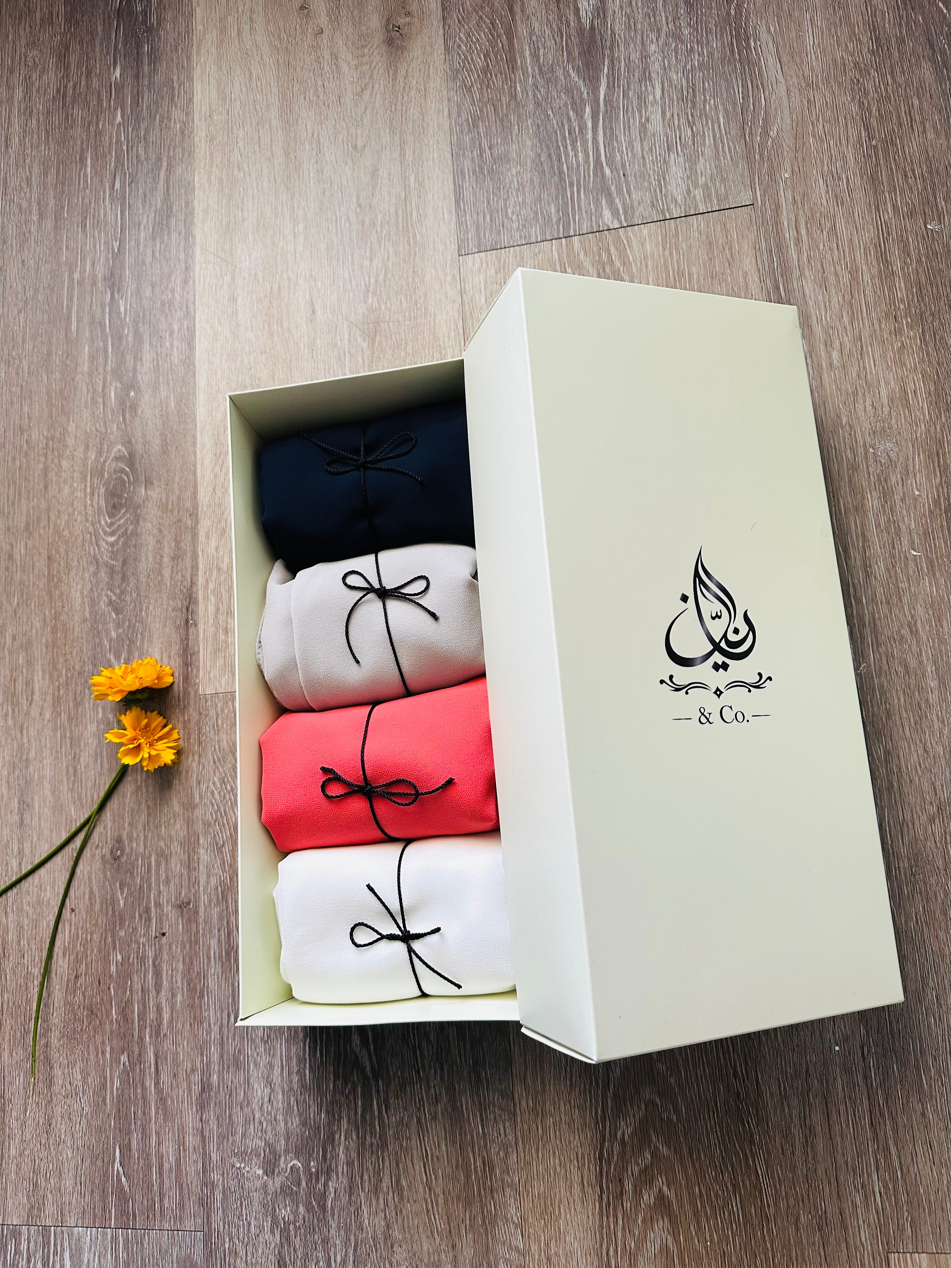 4 piece muslim chiffon Hijab. Good quality, washable and wrinkled free.