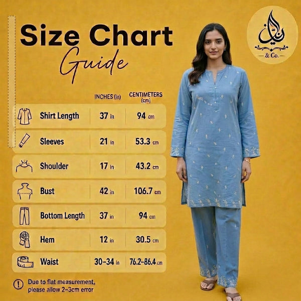 Sana blue embroidered kurta set with matching pants for women by Rayyan & Co.