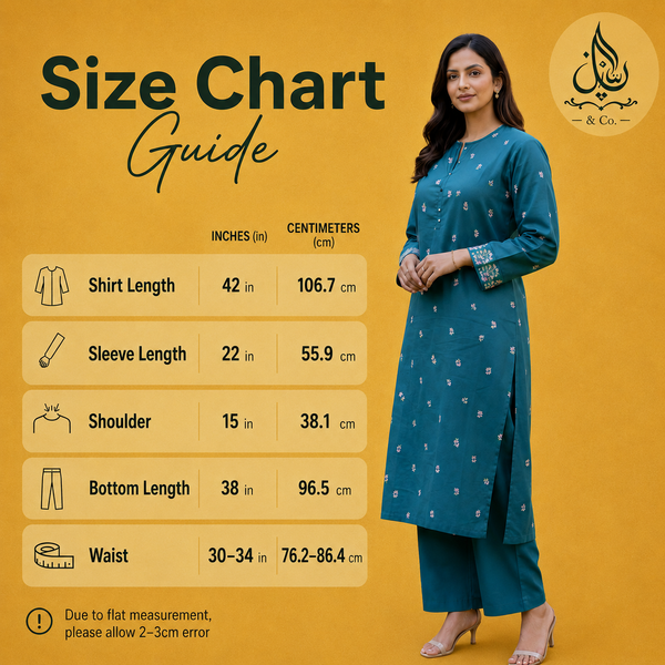 Lina teal embroidered modest kurta for women by Rayyan & Co. in Pakistani-inspired style
