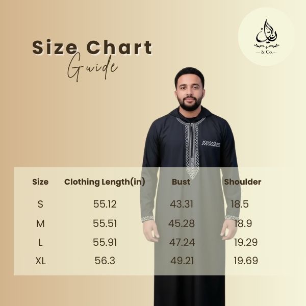 Rayan Prestige black men’s thobe by Rayyan & Co. with subtle detailing and elegant Islamic menswear design