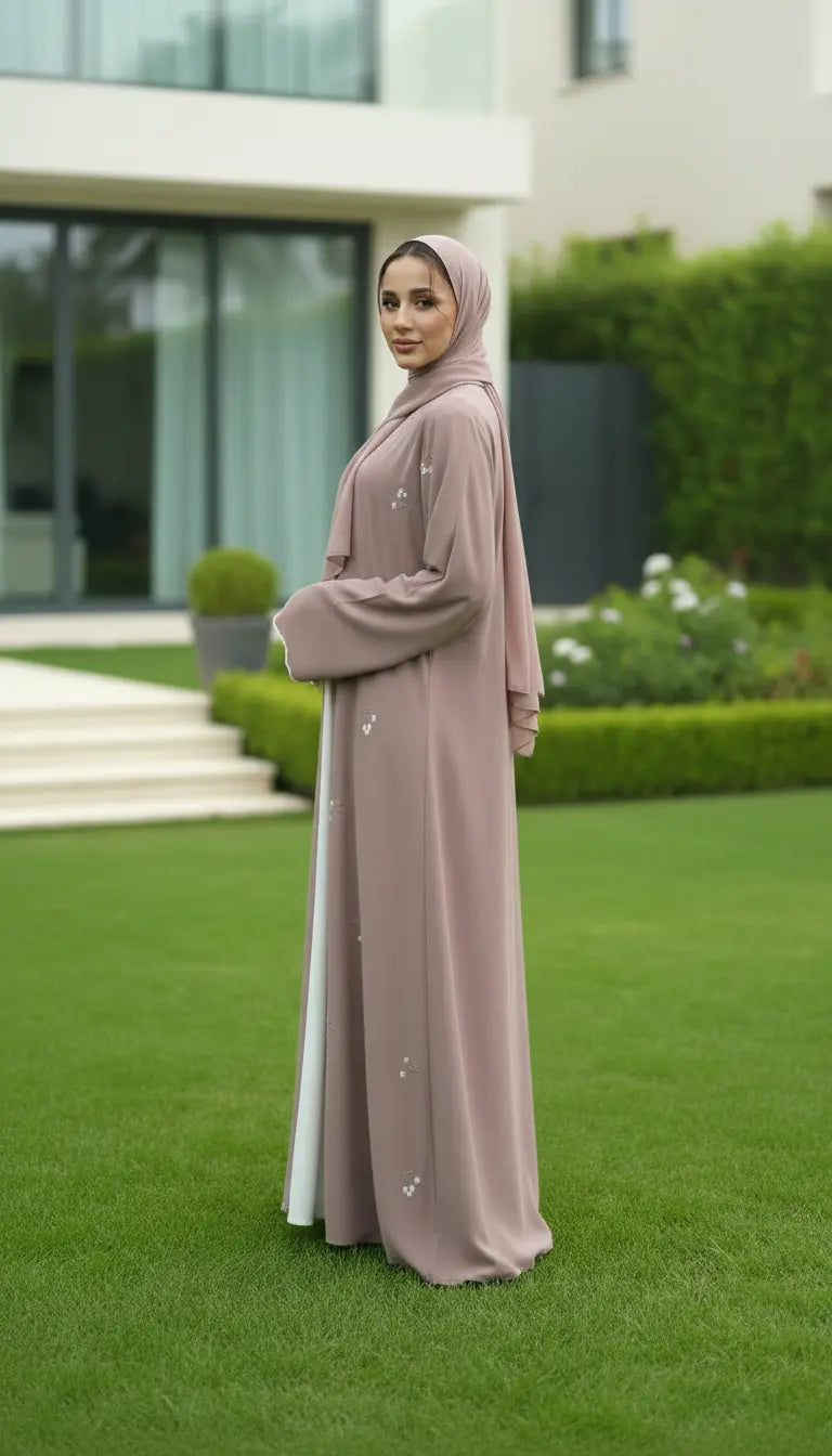 Safiya floral embroidered flowing abaya for women by Rayyan & Co. with elegant modest design