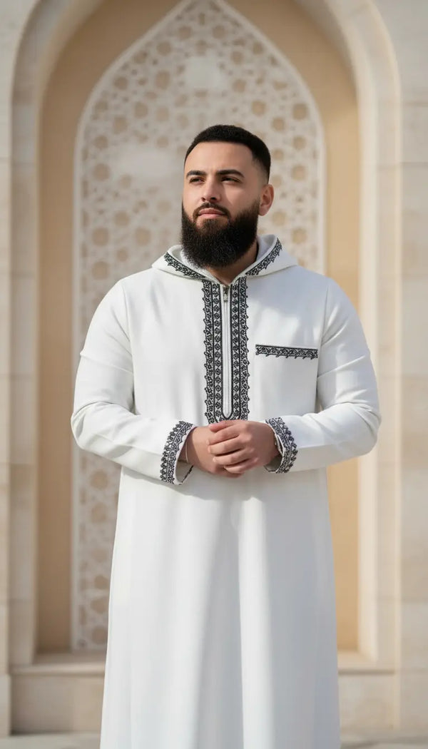 Saif Heritage men’s thobe by Rayyan & Co. with traditional structured design for Islamic and modest menswear